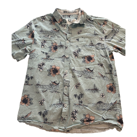 Salty Crew Button Shirt XL Tropic Sails Nautical Floral Outdoor Blue Short Sleev - Picture 1 of 12